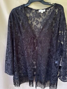 Indigo Rose Black Lace Fringe Jacket - Women’s Lightweight jacket